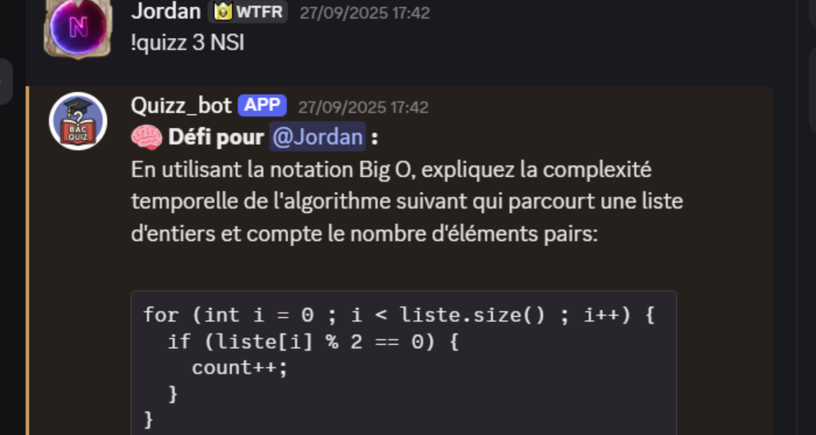 Interface du Chatbot Discord